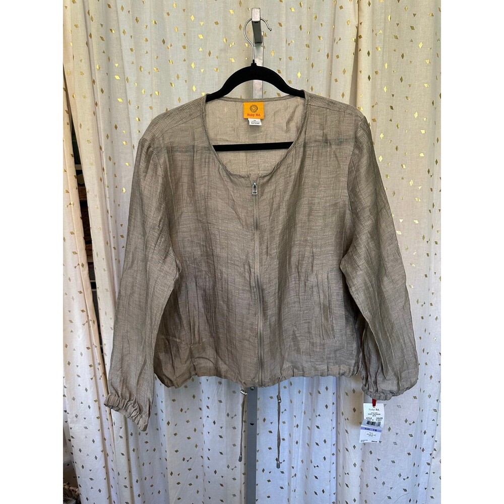 NWT Ruby Rd. Semi Sheer Textured Linen-Blend Zip Up Drawstring Hem Jacket 18